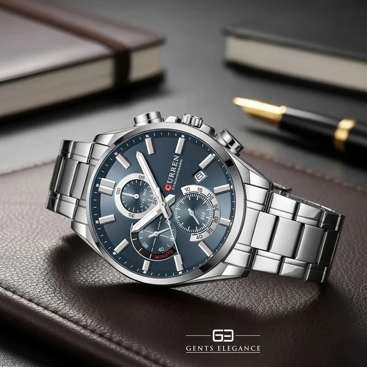 CURREN 8475 Chronograph Watch – Silver Blue Edition
