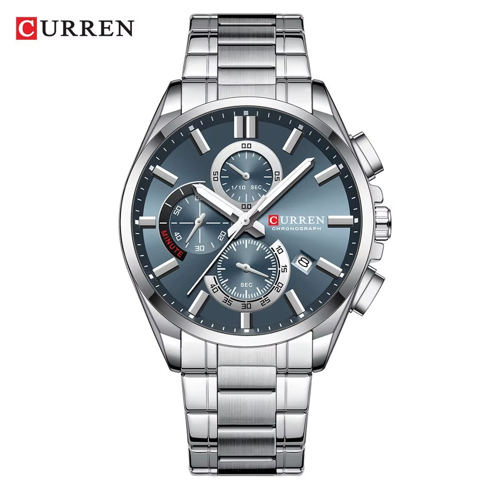 CURREN 8475 Chronograph Watch – Silver Blue Edition