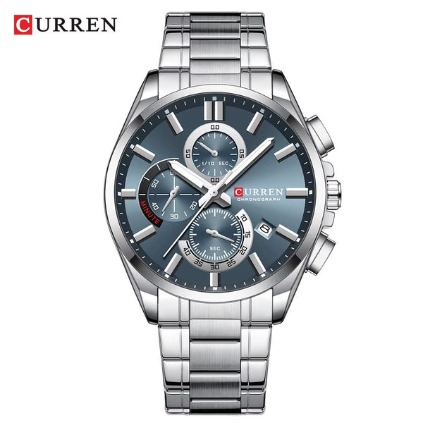 CURREN 8475 Chronograph Watch – Silver Blue Edition